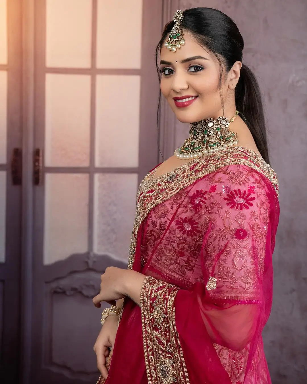 ETV Actress Sreemukhi in Pink Lehenga Choli